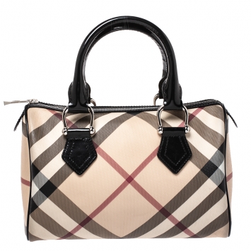 Pre Owned Burberry Beige/Black Nova Check PVC Chester Boston Bag