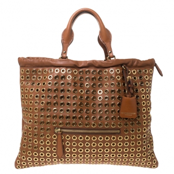 Pre Owned Burberry Tan Leather Grommet Big Crush Tote 