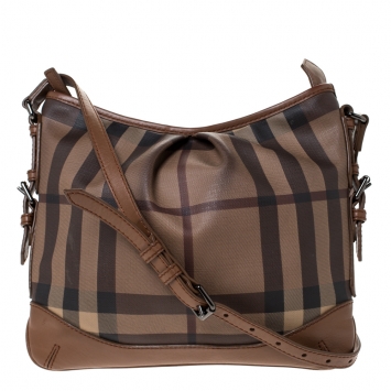 Pre Owned Burberry Brown Smoke House Check PVC and Leather Crossbody Bag