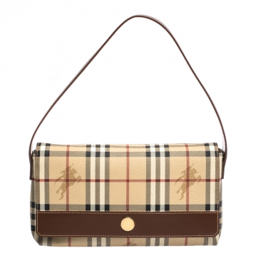 Pre Owned Burberry Beige/Tan Haymarket Check PVC and Leather Shoulder Bag