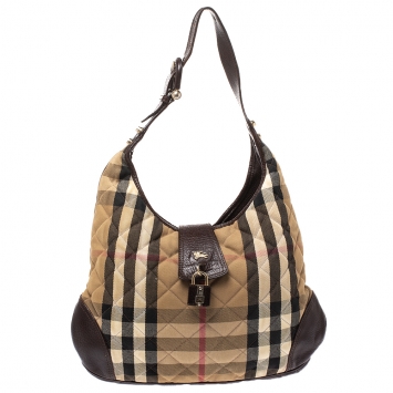 Pre Owned Burberry Beige/Brown Quilted House Check Canvas and Leather Brooke Hobo