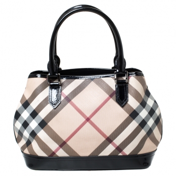Pre Owned Burberry Black Nova Check PVC and Patent Leather Tote
