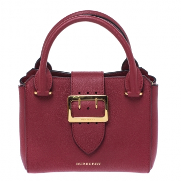 Pre Owned Burberry Red Leather Buckle Tote
