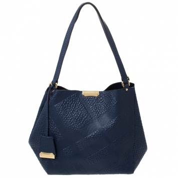 Pre Owned Burberry Navy Blue Leather Canterbury Tote