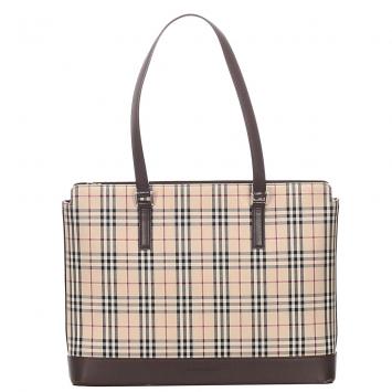 Pre Owned Burberry Brown House Check Canvas Tote Bag