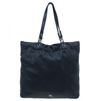 Pre Owned Burberry Black Leather Drawstring Tote