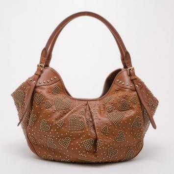Pre Owned Burberry Tan Leather Studded Heart Bag 