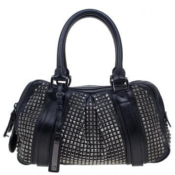 Pre Owned Burberry Black Leather Prorsum Studded Knight Satchel Bag