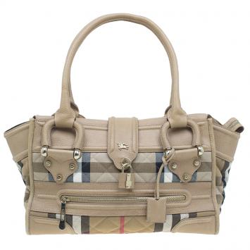 Pre Owned Burberry Cream Quilted House Check Manor Satchel Bag