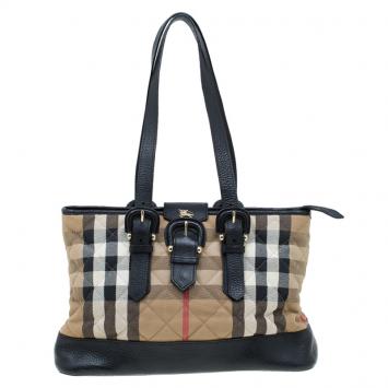 Pre Owned Burberry Black Nova Check Quilted Canvas Tote
