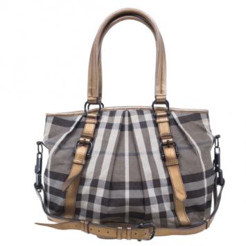 Pre Owned Burberry Nova Check Canvas Shimmer Tote