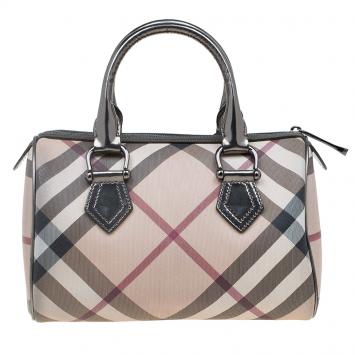 Pre Owned Burberry Beige/Bronze Nova Check Coated Canvas Small Bowling Bag