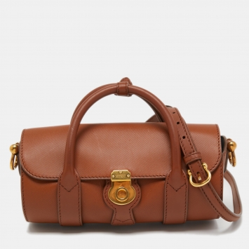 Pre Owned Burberry Tan Leather DK88 Barrel Bag