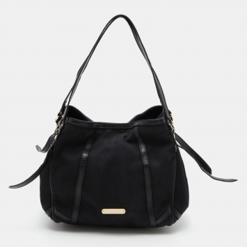 Pre Owned Burberry Black Canvas and Leather Small Canterbury Tote