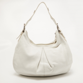 Pre Owned Burberry White Leather Buckle Handle Hobo