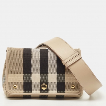 Pre Owned Burberry Beige/Cream Check Canvas and Leather Hackberry Crossbody Bag