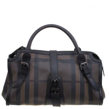 Pre Owned Burberry Black Smoked Check PVC Chain Lock Bowling Bag