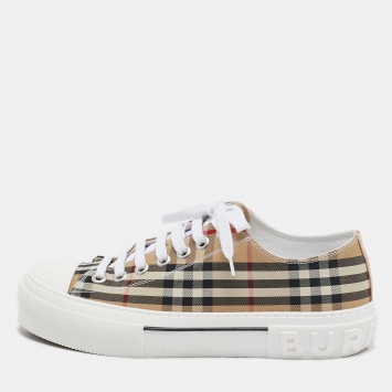 مملوكة مسبقًا Burberry Beige Vintage Check Canvas Low Top Sneakers Size 42.5