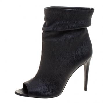 Pre Owned Burberry Black Leather Burlison Open Toe Ankle Boots Size 40