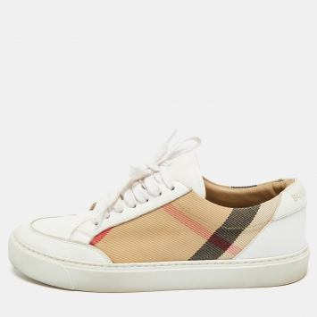 مملوكة مسبقًا Burberry Nova Check Size 37 Beige Canvas Lace Up Sneakers