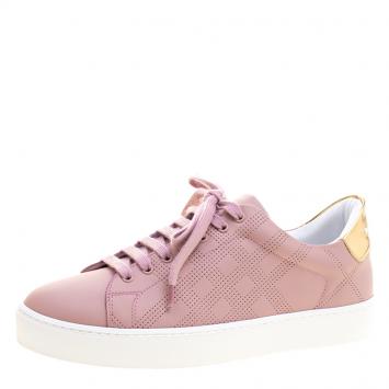 Pre Owned Burberry Blush Pink Perforated Check Leather Westford Sneakers Size 37