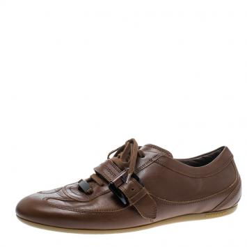 Pre Owned Burberry Brown Leather Buckle Detail Low Top Sneakers Size 38