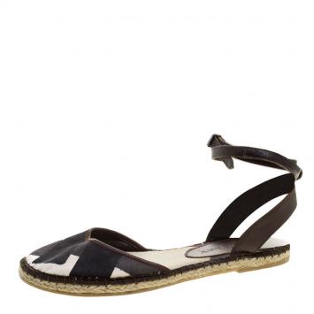 Pre Owned Burberry Tricolor Canvas And Leather Ankle Wrap Espadrille Flats Size 38