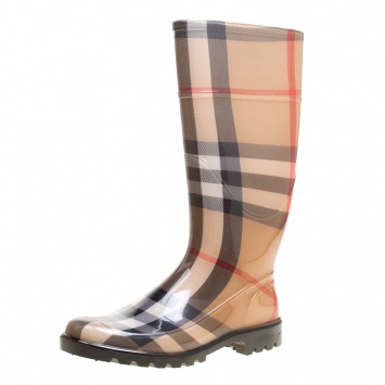 Pre Owned Burberry Beige House Check Rubber Rain Boots Size 39