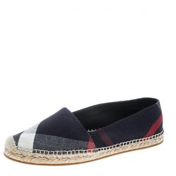 Pre Owned Burberry Black Checkered Canvas Hodgeson Flat Espadrilles Size 39