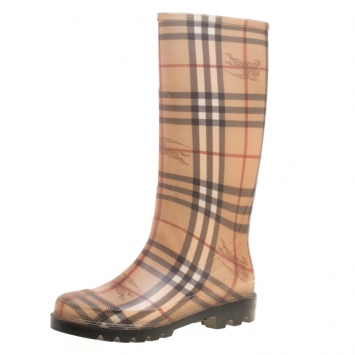 Pre Owned Burberry Beige Haymarket Check PVC Rain Boots Size 38