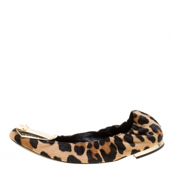 Pre Owned Burberry Prorsum Leopard Print Pony Hair Scrunch Ballet Flats Size 36