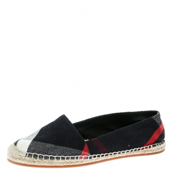 Pre Owned Burberry Blue Checkered Canvas Hodgeson Flat Espadrilles Size 39.5