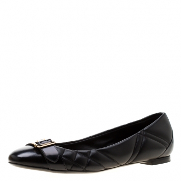 Pre Owned Burberry Black Quilted Leather Avon Buckle Detail Ballet Flats Size 37