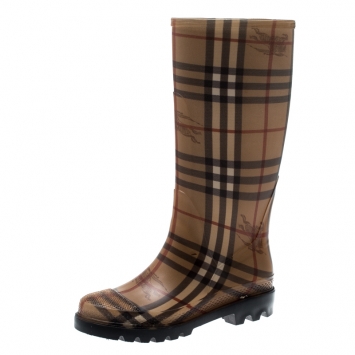 Pre Owned Burberry Beige Haymarket Check PVC Rain Boots Size 36