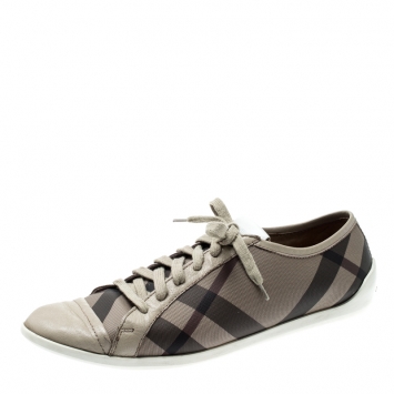 Pre Owned Burberry Grey Nova Check Canvas And Leather Cap Toe Sneakers Size 40