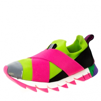 Pre Owned Dolce and Gabbana Multicolor Stretch Fabric Ibiza Sneakers Size 39