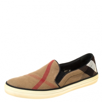 Pre Owned Burberry Brown Check Canvas Slip On Sneakers Size 40