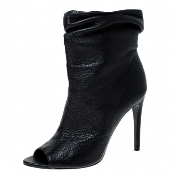 Pre Owned Burberry Black Leather Open Toe Boots Size 37