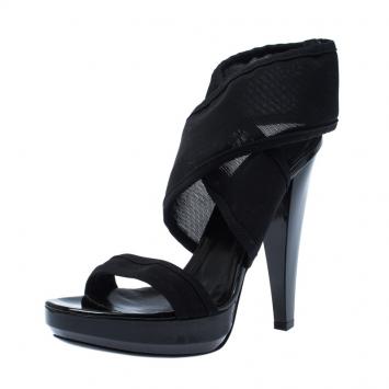 Pre Owned Burberry Black Mesh Cross Strap Platform Sandals Size 38
