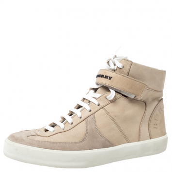 Pre Owned  Burberry Beige Nubuck And Suede High Top Sneakers Size 37