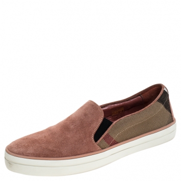 Pre Owned Burberry Multicolor Suede And Canvas Gauden Slip On Sneakers Size 36