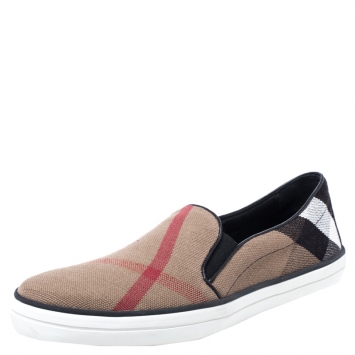 Pre Owned Burberry Multicolor Canvas And Leather Gauden Slip On Sneakers Size 41