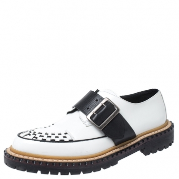 Pre Owned Burberry Monochrome Leather Mason Buckle Strap Platform Creepers Size 41