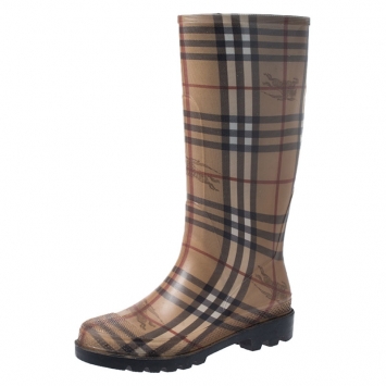Pre Owned Burberry Multicolor House Check Rubber Rain Boots Size 39