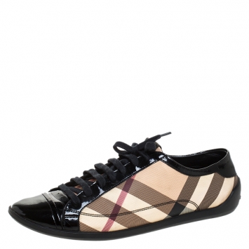 Pre Owned Burberry Beige/Black Nova Check PVC and Patent Leather Lace Low Top Sneakers Size 41