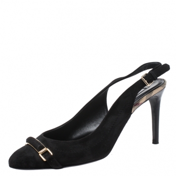 Pre Owned Burberry Black Suede Leather Slingback Sandals Size 39.5