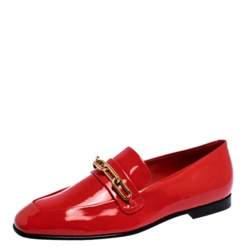 Pre Owned Burberry Red Patent Leather Chillcot Loafers Size 38