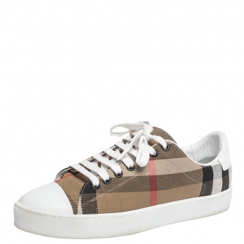 Pre Owned Burberry Beige House Check Canvas Westford Low Top Sneakers Size 39