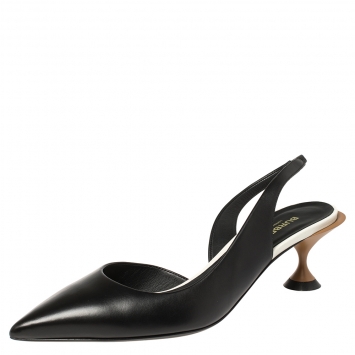 Pre Owned Burberry Black Leather Leticia D'orsay Slingback Sandals Size 37.5