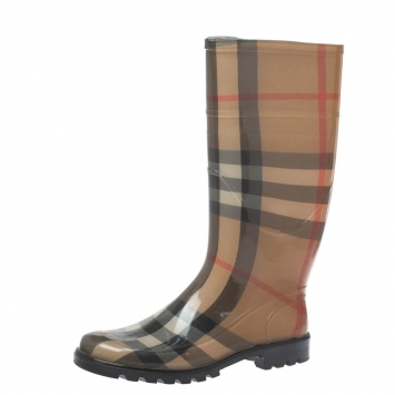Pre Owned Burberry Beige House Check' Rain Boots Size 38